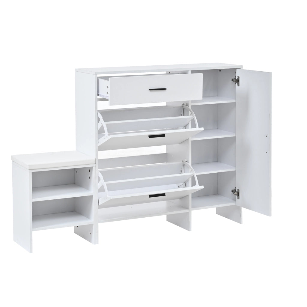 Mobile Ingresso con Scarpiera e Specchio Bianco 140x30x200cm Multifunzione