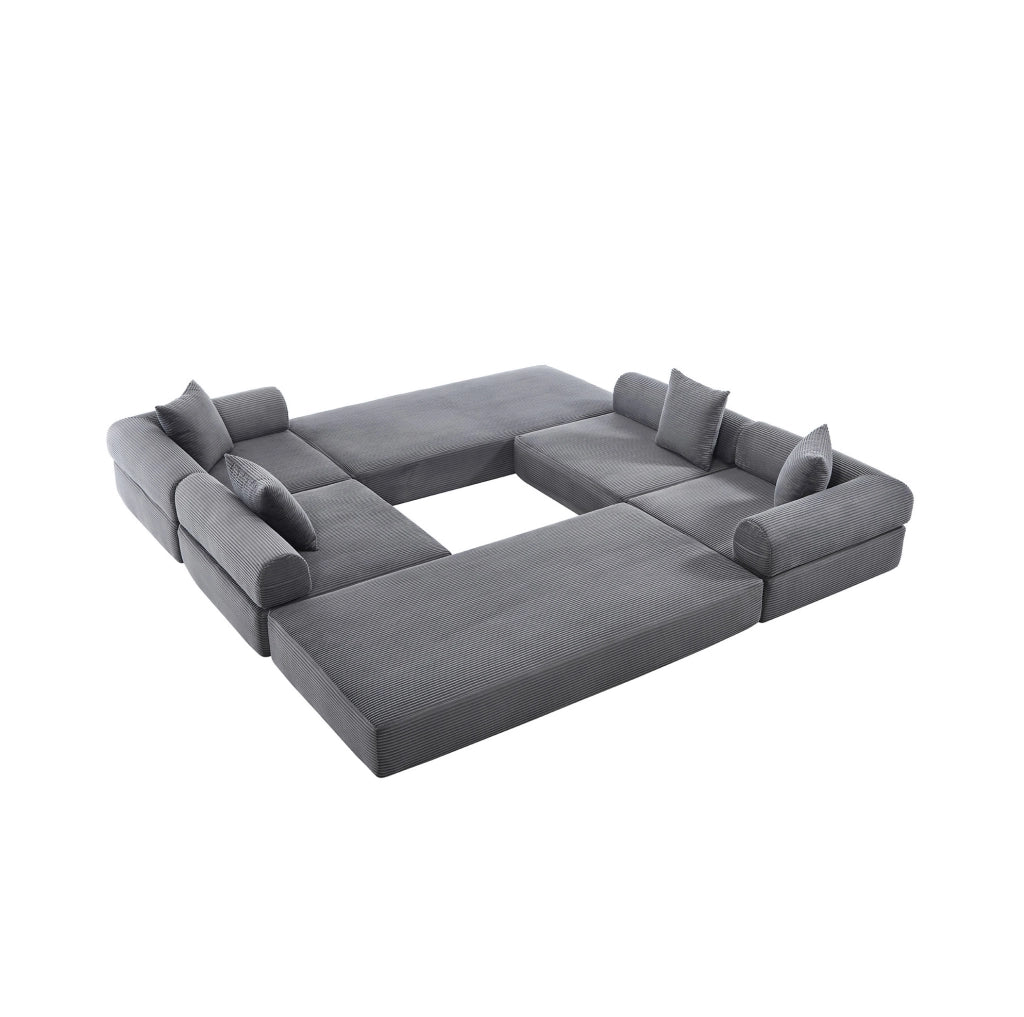 Divano modulare 270x180x64 cm con tasca laterale e funzione letto; corduroy grigio scuro