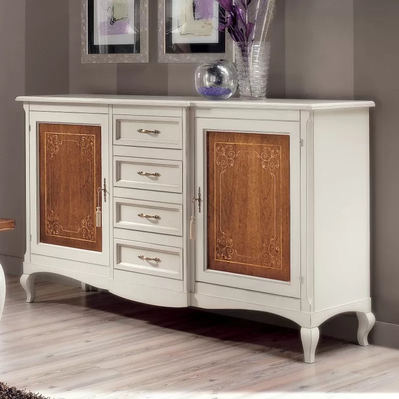 Credenza classica 2 porte 4 cassetti legno bicolore 200x52x113 - Mobili 2G