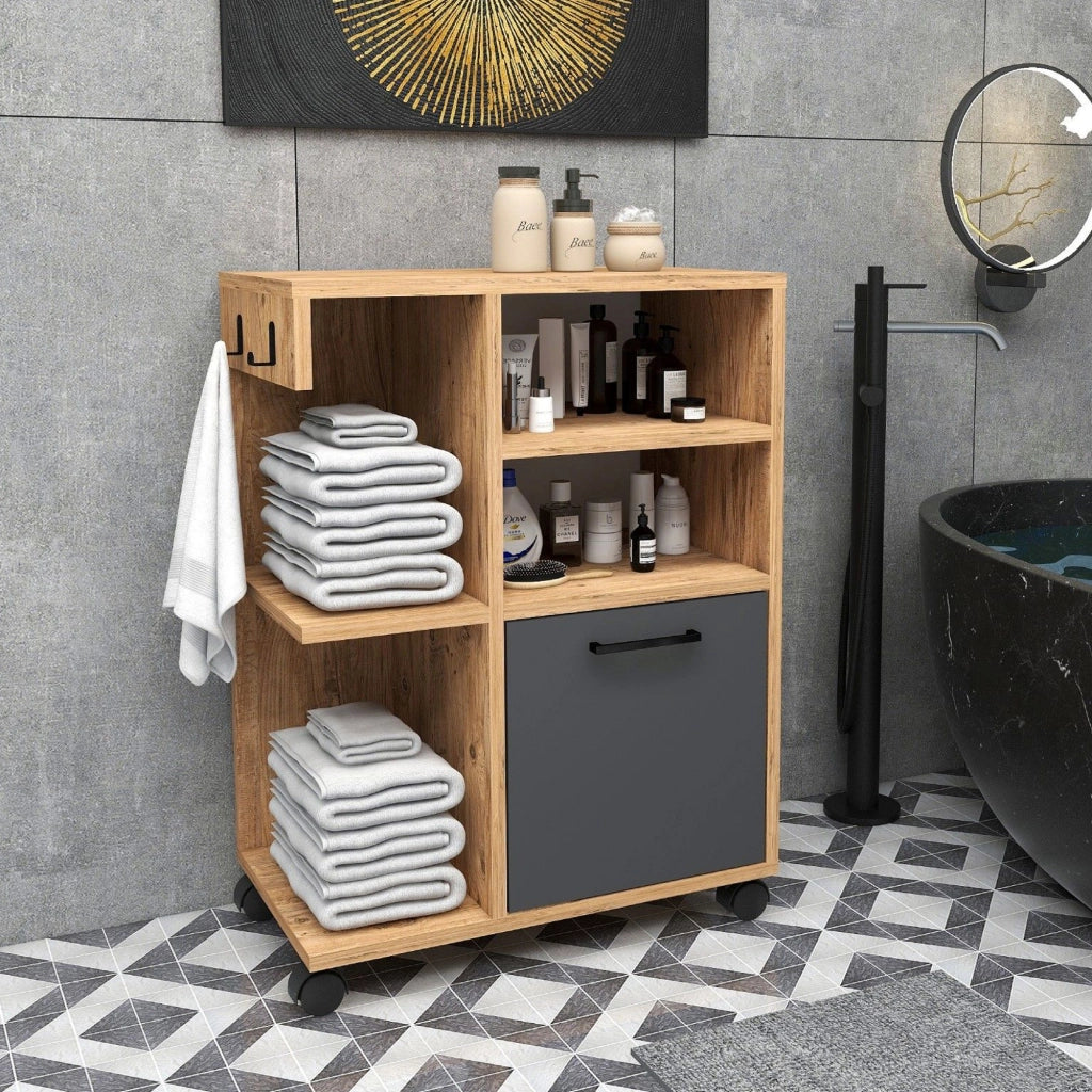 Fornelli, Armadio Multiuso 1 Anta 5 Ripiani, 60x81h cm Marrone Rovere