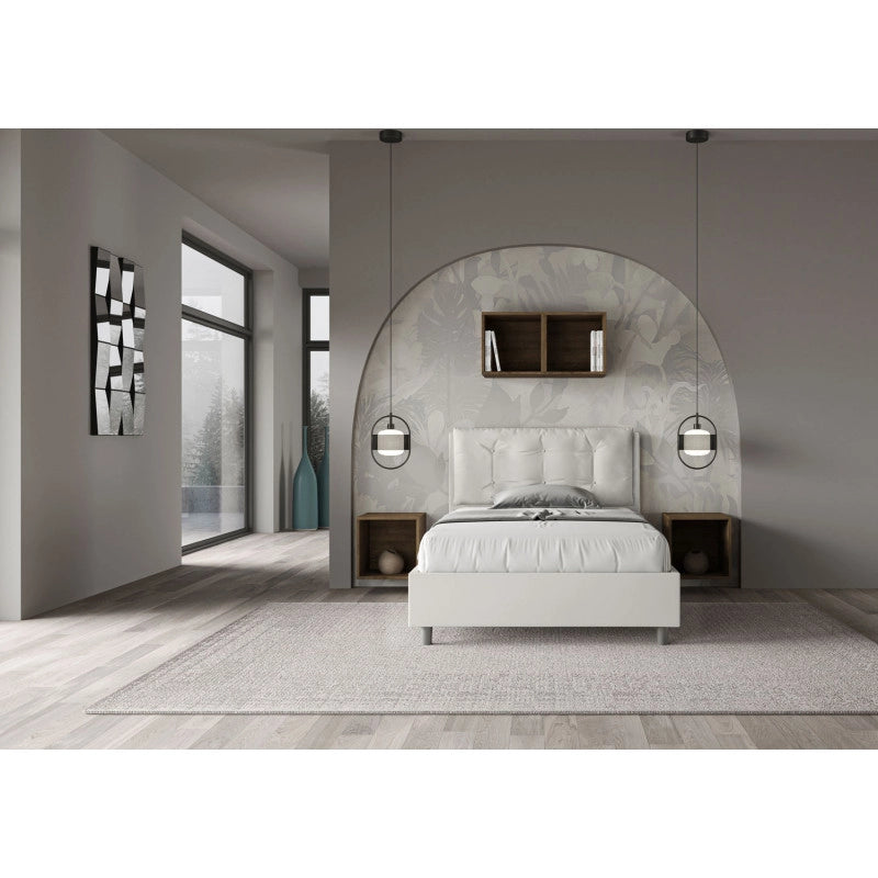 Letto imbottito Piazza e mezzo 120x200 cm Large - Bianco,Similpelle,Senza rete