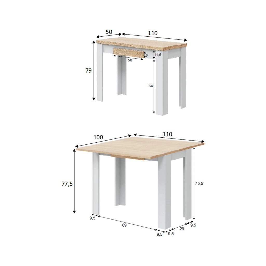 Paestum, Tavolo Allungabile 4 Posti, 110x50x79h cm Bianco Opaco