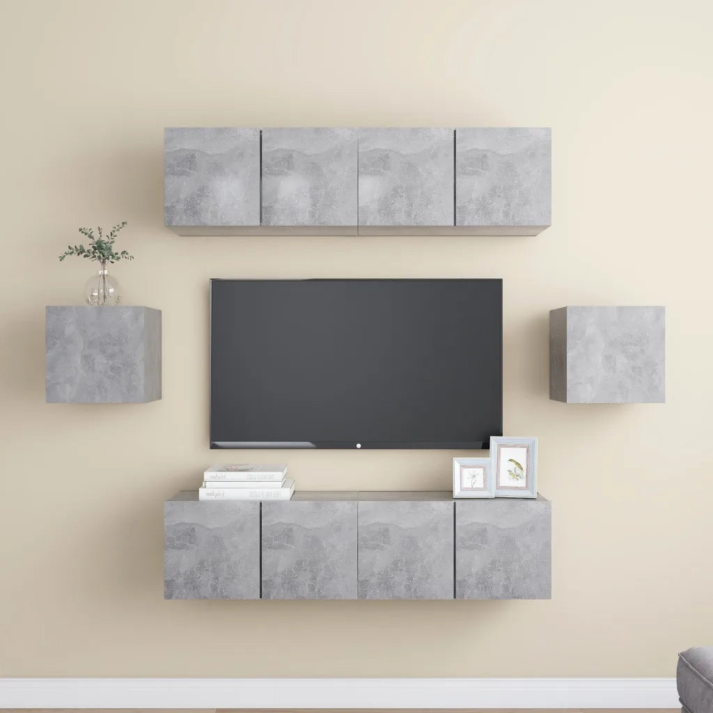 Set Porta TV 6 pz Grigio Cemento in Truciolato  cod mxl 64438