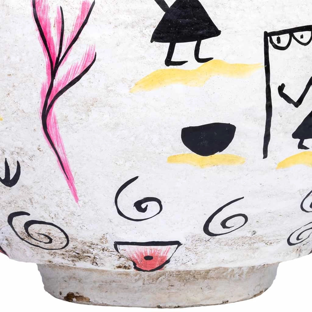 Vaso in cartapesta bianco dipinto a mano 27x27x27h cm