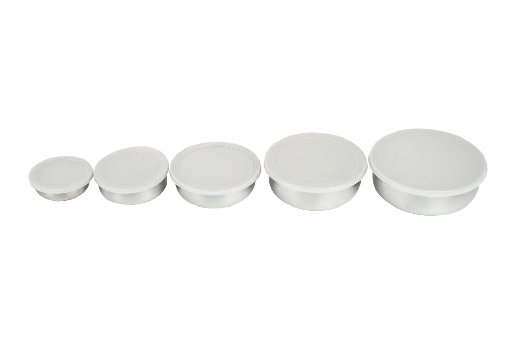 Set 5 ciotole acciaio inox con coperchi, capacità 200ml-1300ml, conservazione frigo e freezer, senza BPA - SOGO
