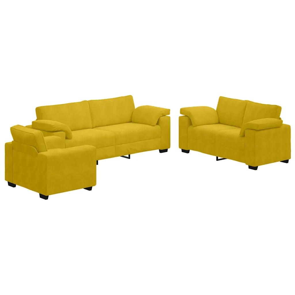 Set di Divani 3 pz con Cuscini giallo in Velluto