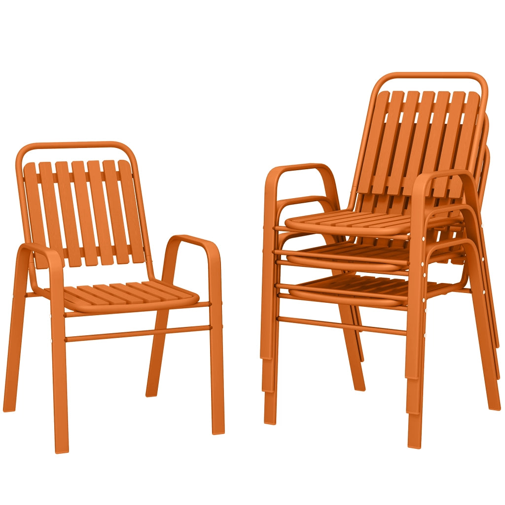 Set 4 Sedie da Giardino Impilabili ¨C Xylo ¨C Schienale Alto, Braccioli, PP e Acciaio, 56x66x91 cm, Arancione