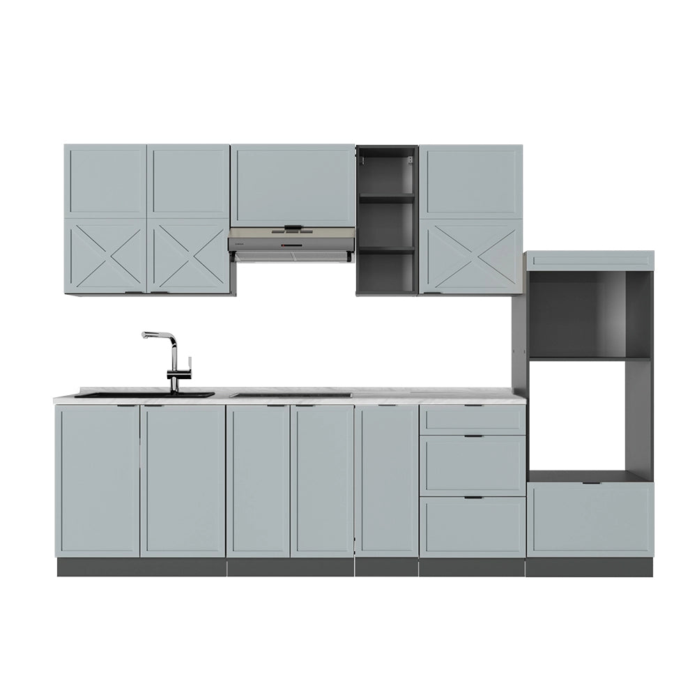 Cucina componibile Fame-Line Blu-grigio chiaro/Antracite 280 cm, PL Marmo Vicco