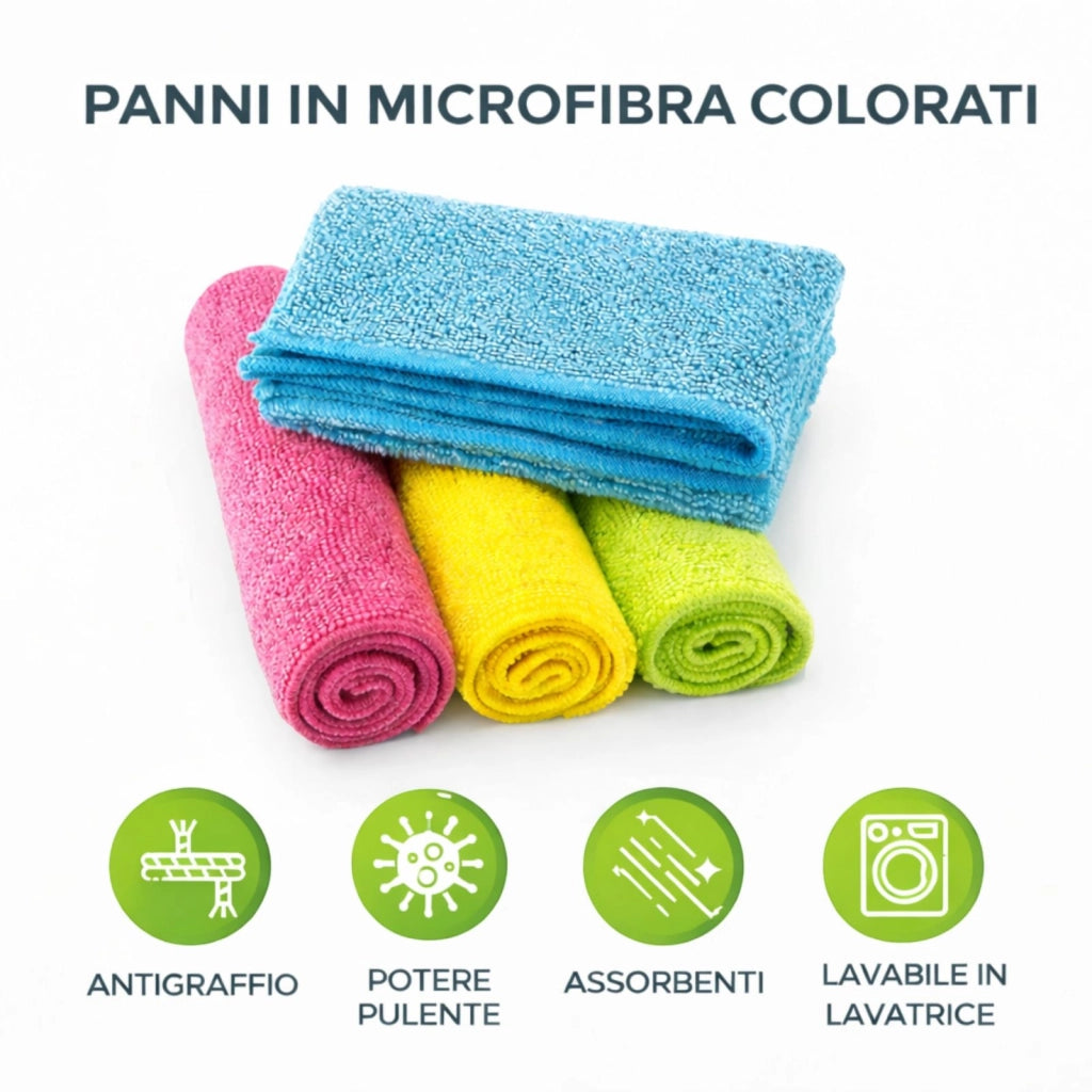 Panni in Microfibra Multiuso Set 4 Pezzi 30x30 cm Super Assorbenti Casa Cucina