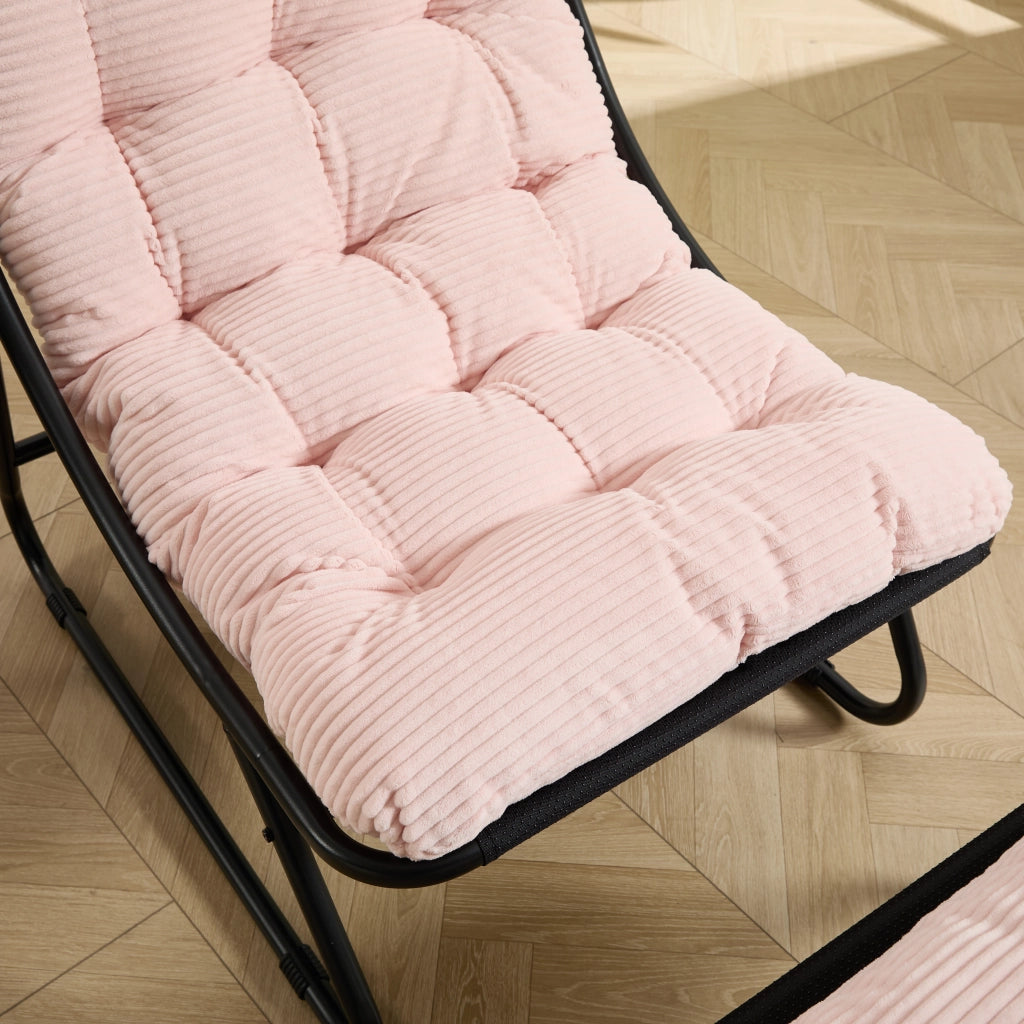 Poltrona Relax da Esterno con Poggiapiedi ¨C MINIMAL ¨C Reclinabile, Cuscini, Nero/Rosa