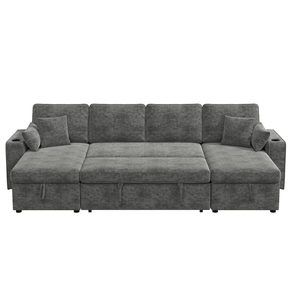 Divano Angolare a U con Funzione Letto, Contenitore, Dormeuse e USB ¨C Xylo ¨C Grigio