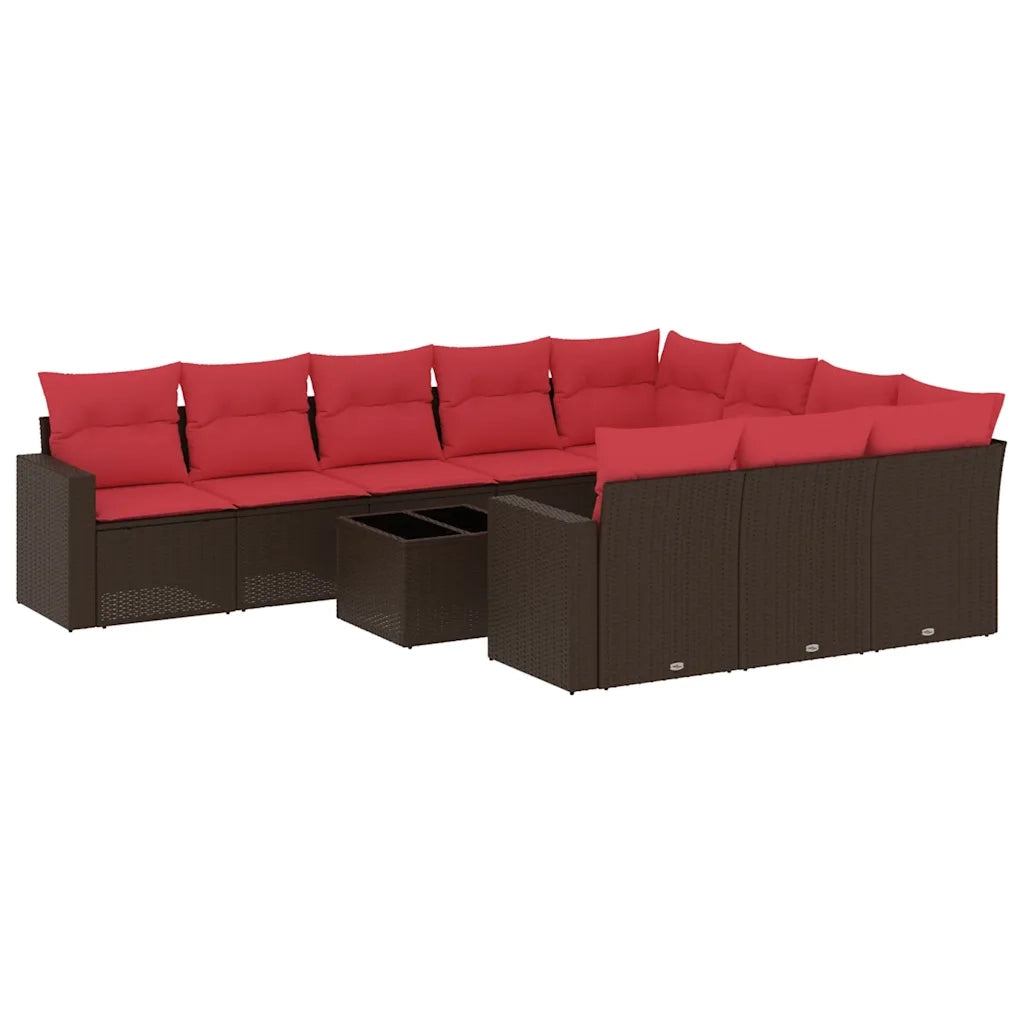 Set Divani da Giardino 11 pz con Cuscini Polyrattan Marrone 3219494
