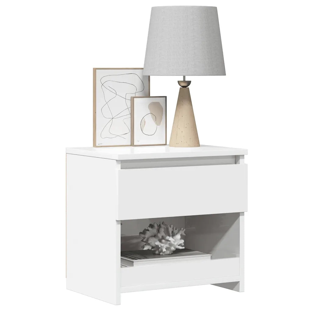 Comodino Bianco Lucido 40x30x39 cm in Legno Multistrato 803455