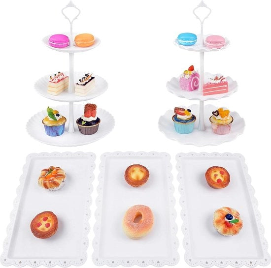 Set di Tavoli per Torta a 3 Livelli con Stelo - Grande Tavolo Rettilineo per Cupcake - Decorazione per Feste di Matrimonio, Compleanno e Natale Tavolo per Torta con Stelo
