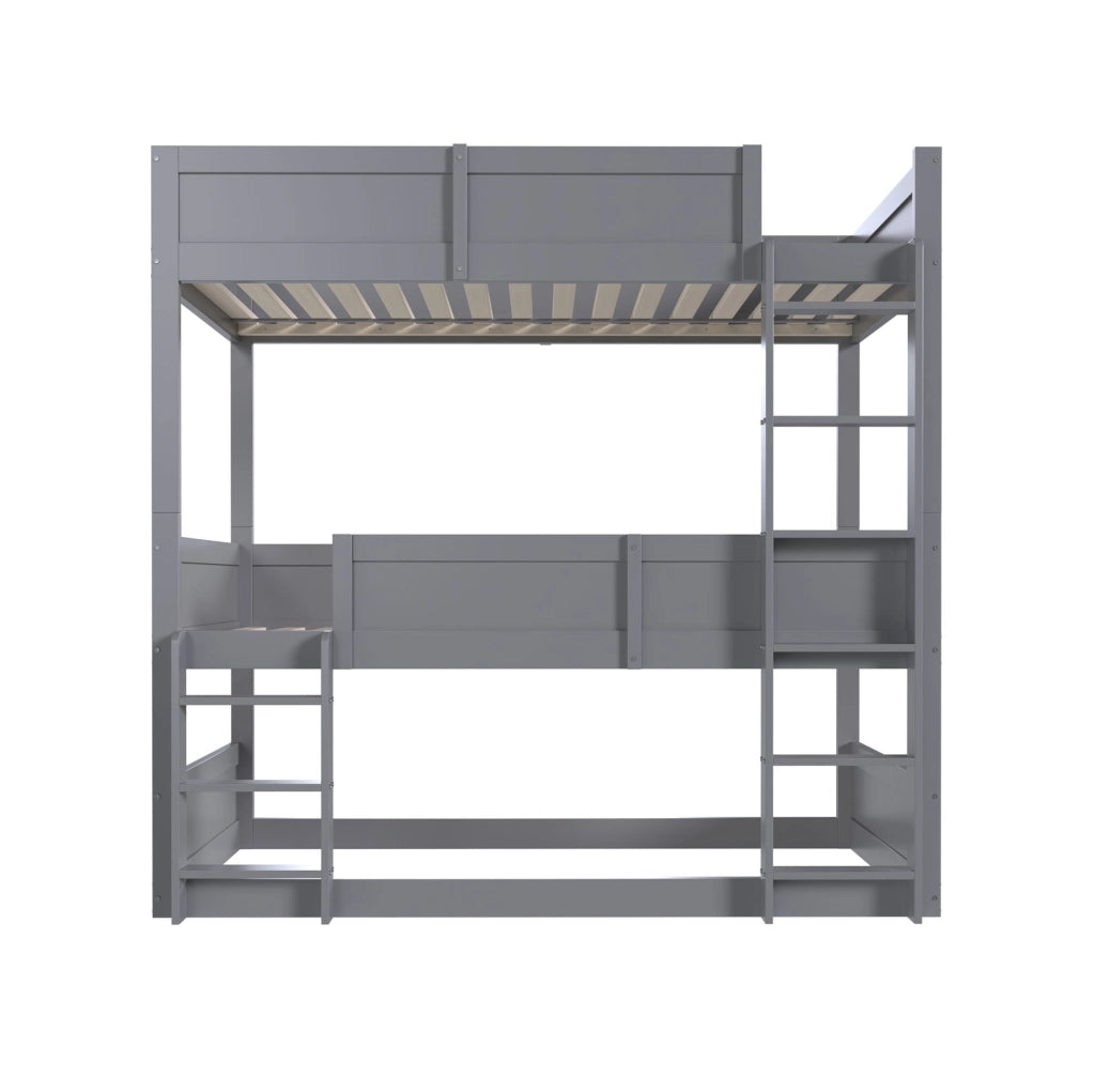 Letto a tre livelli 90x200 cm con sponde alte in legno grigio