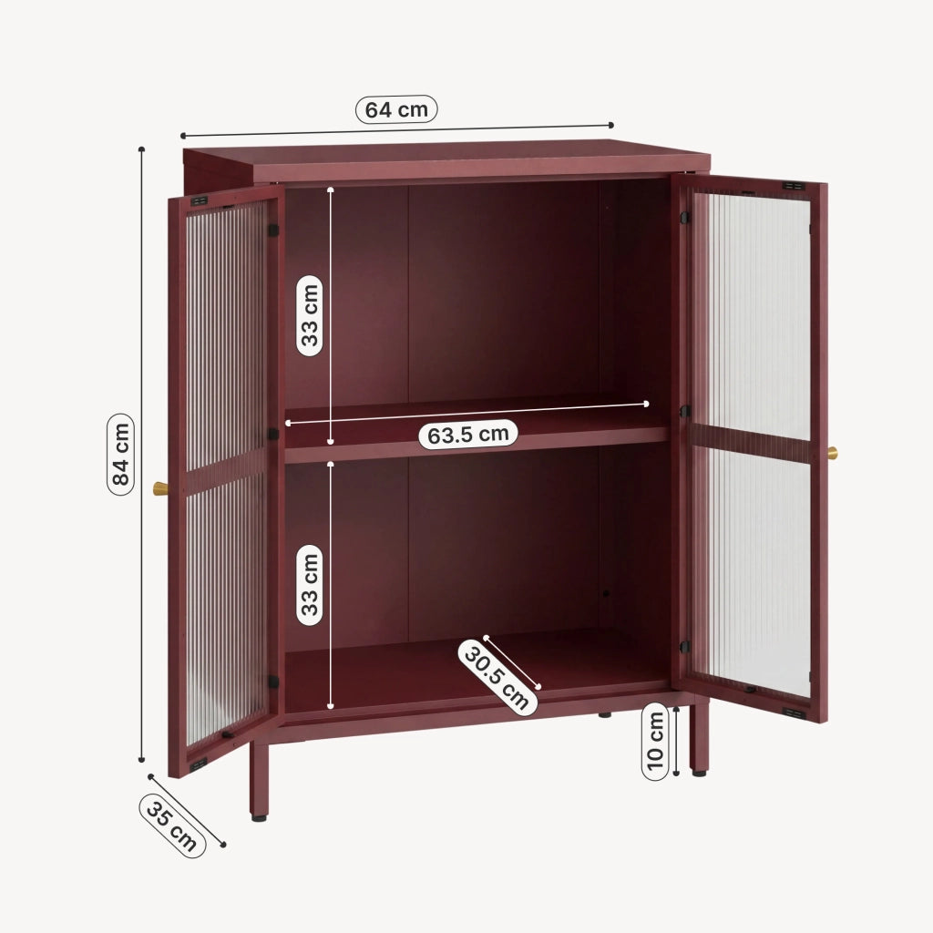 Credenza Säkylä Comò con Ante in Vetro Scanalato 84x64x35 cm Rosso Vino [en.casa]