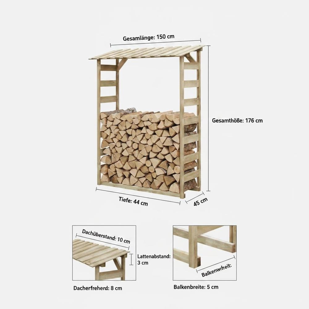 Firewood Storage Shed 150x44x176 Cm Impregnated Pine Wood
