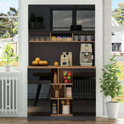 Credenza alta da cucina 105x45x185 cm in MDF antracite e nero lucido con ante e cassetto