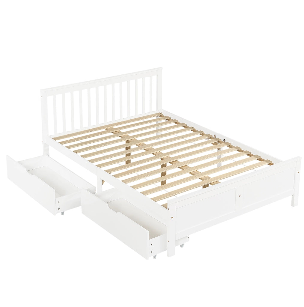 Letto matrimoniale 140x200 cm con 2 cassetti; struttura in legno massello e MDF; bianco