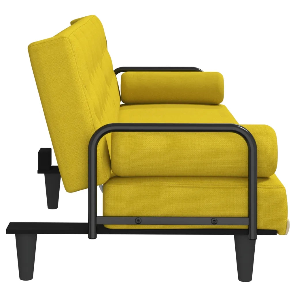 Divano Letto con Braccioli Giallo Chiaro in Tessuto