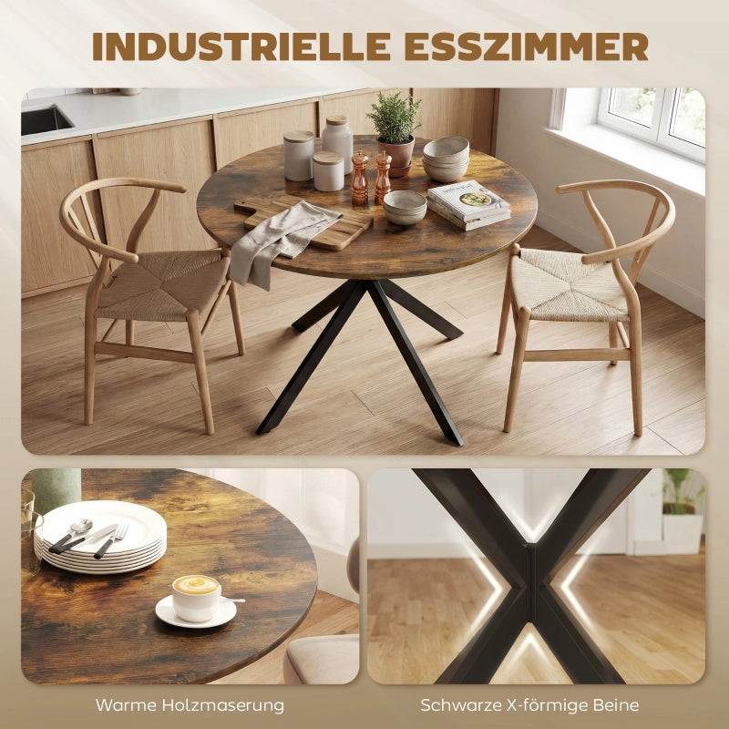 Tavolo da pranzo - rotondo per 4 - stile industriale - gambe in acciaio - marrone rustico - per cucina