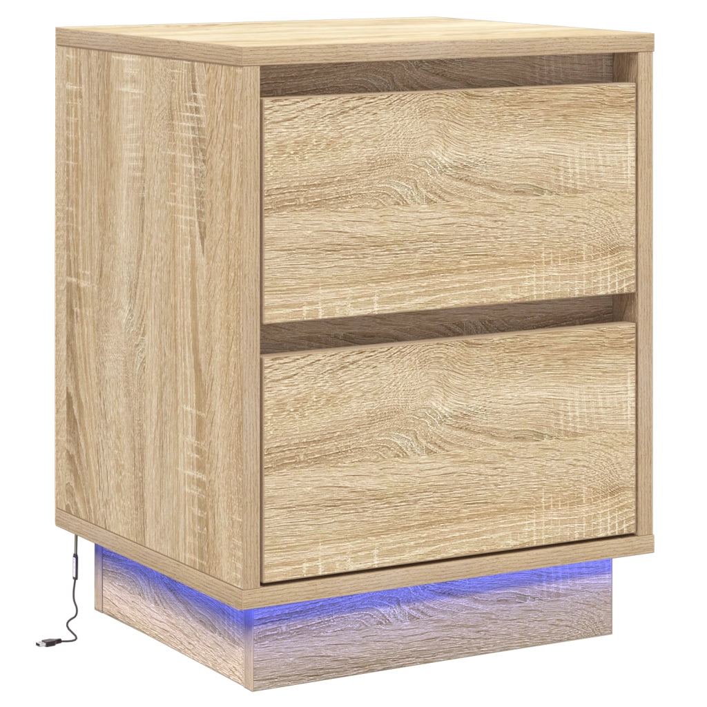 Comodini con luci LED 2 pz Rovere di Sonoma 39x34,5x50 cm