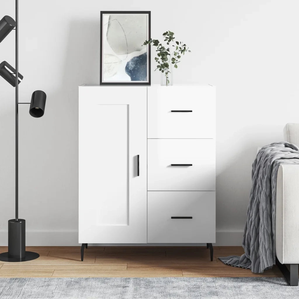 Credenza | Madia | Buffet da pranzo | Armadio da pranzo 69,5x34x90 cm in Legno Multistrato Bianco Lucido