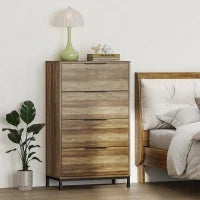 Cassettiera 4 Cassetti Antiribaltamento con Maniglie Nere, in Legno e Metallo, 62x35x105 cm, Marrone Chiaro