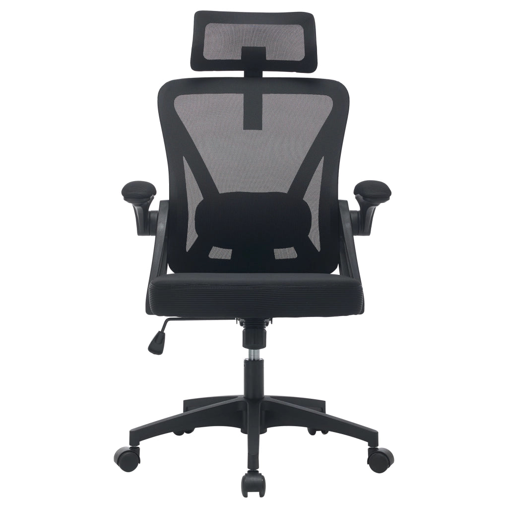 Sedia da ufficio in rete ergonomica con poggiatesta regolabile e braccioli pieghevoli, Nero
