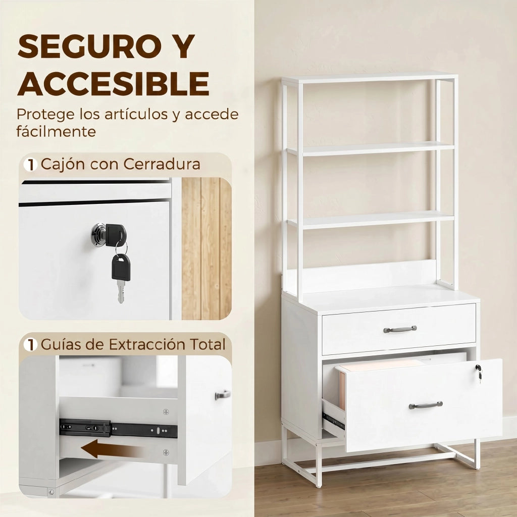 Cassettiera con scaffale 2 cassetti ¨C zephmum ¨C bianco