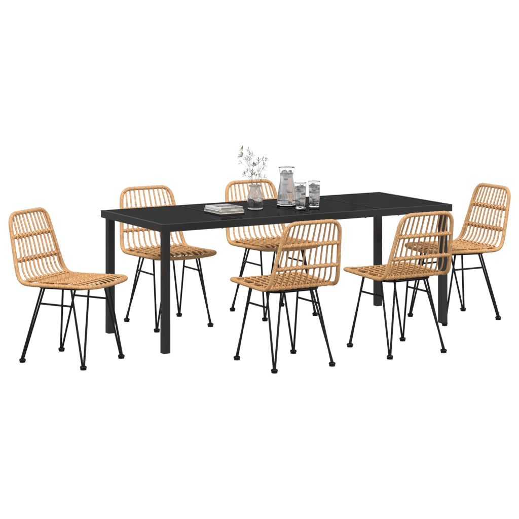 Set da Pranzo da Giardino 7 Pezzi Marrone in Polyrattan