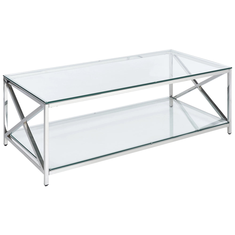 Tavolino da caffè in vetro temperato e argento 60 x 120 cm stile moderno soggiorno
