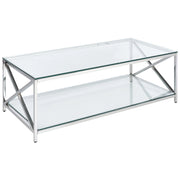 Tavolino da caffè in vetro temperato e argento 60 x 120 cm stile moderno soggiorno