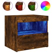 Comodino | Armadio da Notte | Mobiletto da notte con Luci LED Rovere Fumo 50x40x45 cm