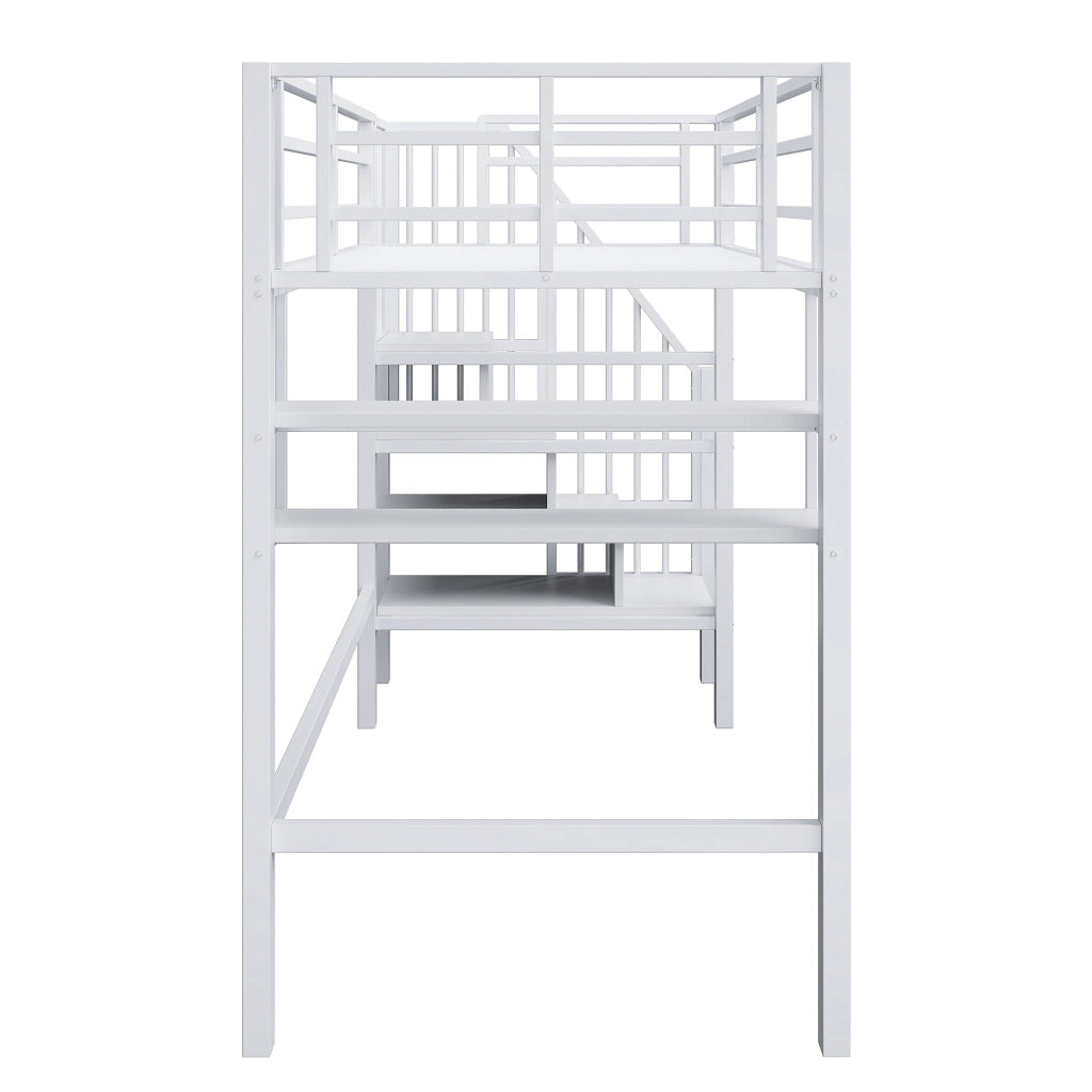 LETTO A CASTELLO 90x200 cm con ripiani, scala contenitore, bianco