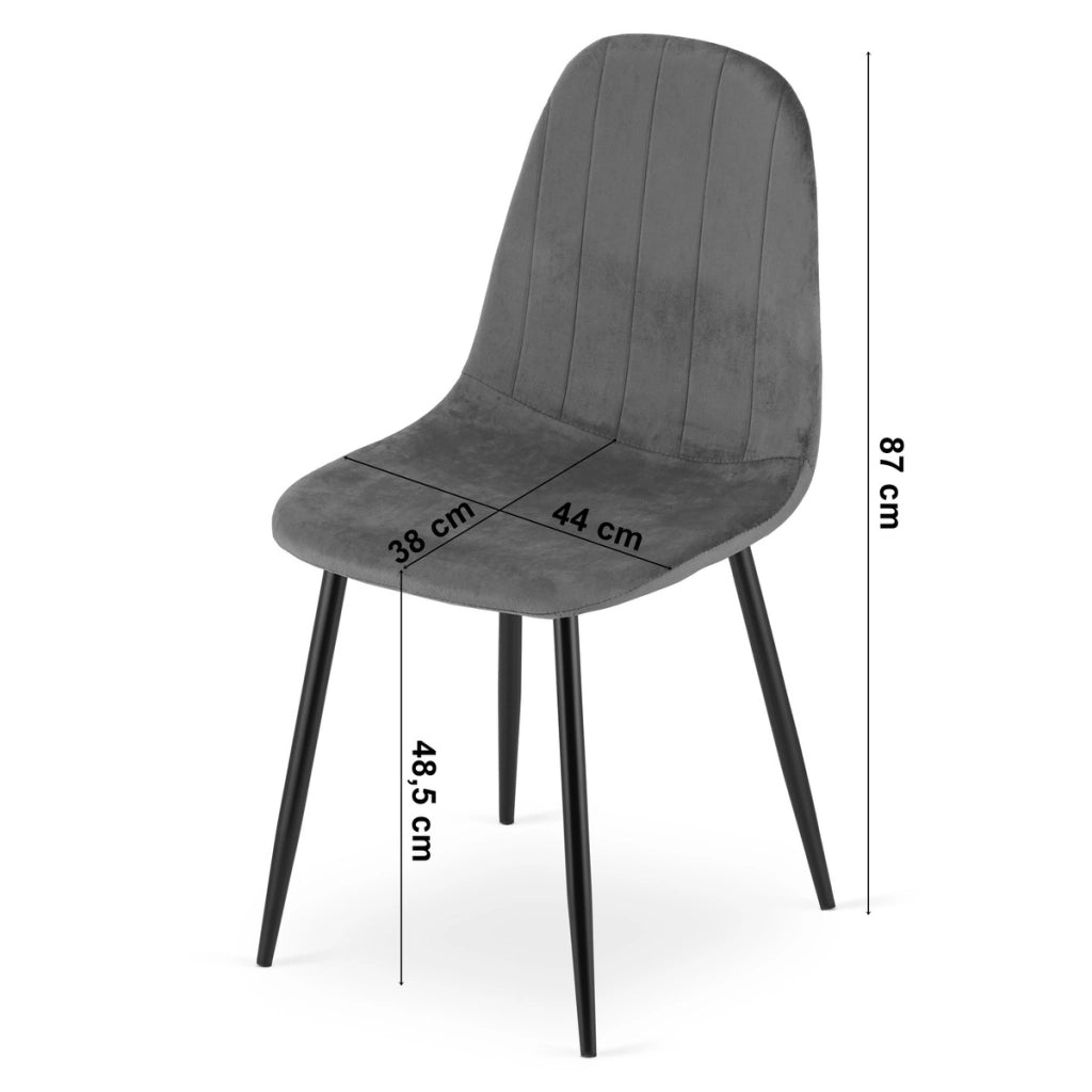 Sedia Padva in velluto grigio scuro con gambe nere