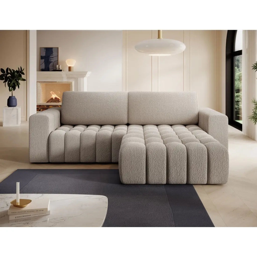 Divano angolare convertibile DORY beige chiaro 250 cm con contenitore angolo destro