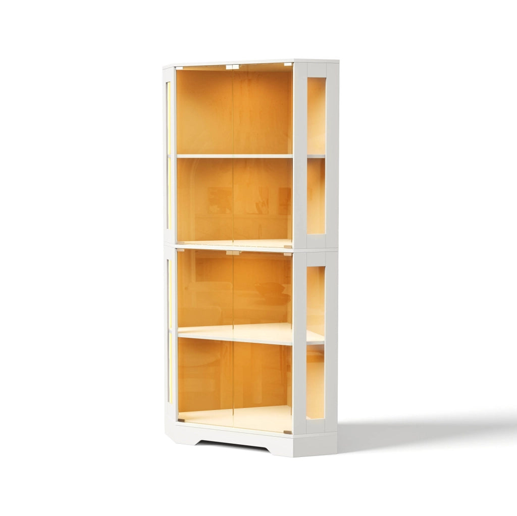 Vetrina 40x40x165 cm con LED RGB; ante in vetro temperato; MDF bianco