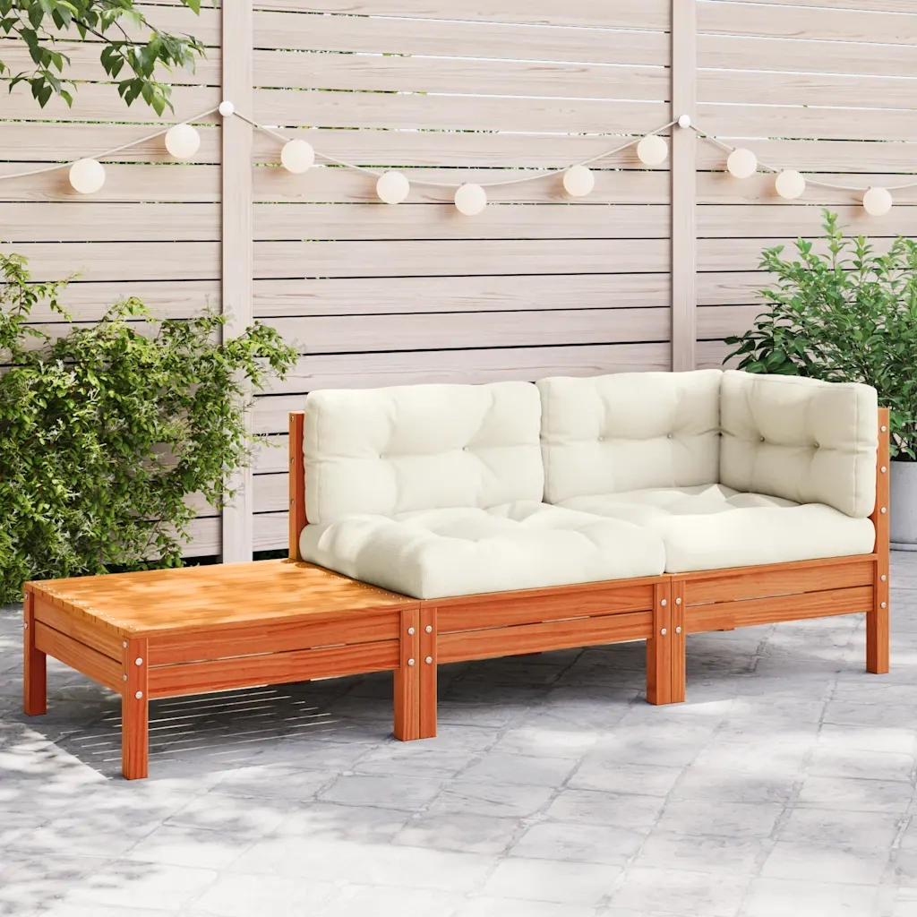 Divano Giardino con Cuscini e Poggiapiedi-Sofa da Giardino-Divanetto da esterno Legno Massello Pino