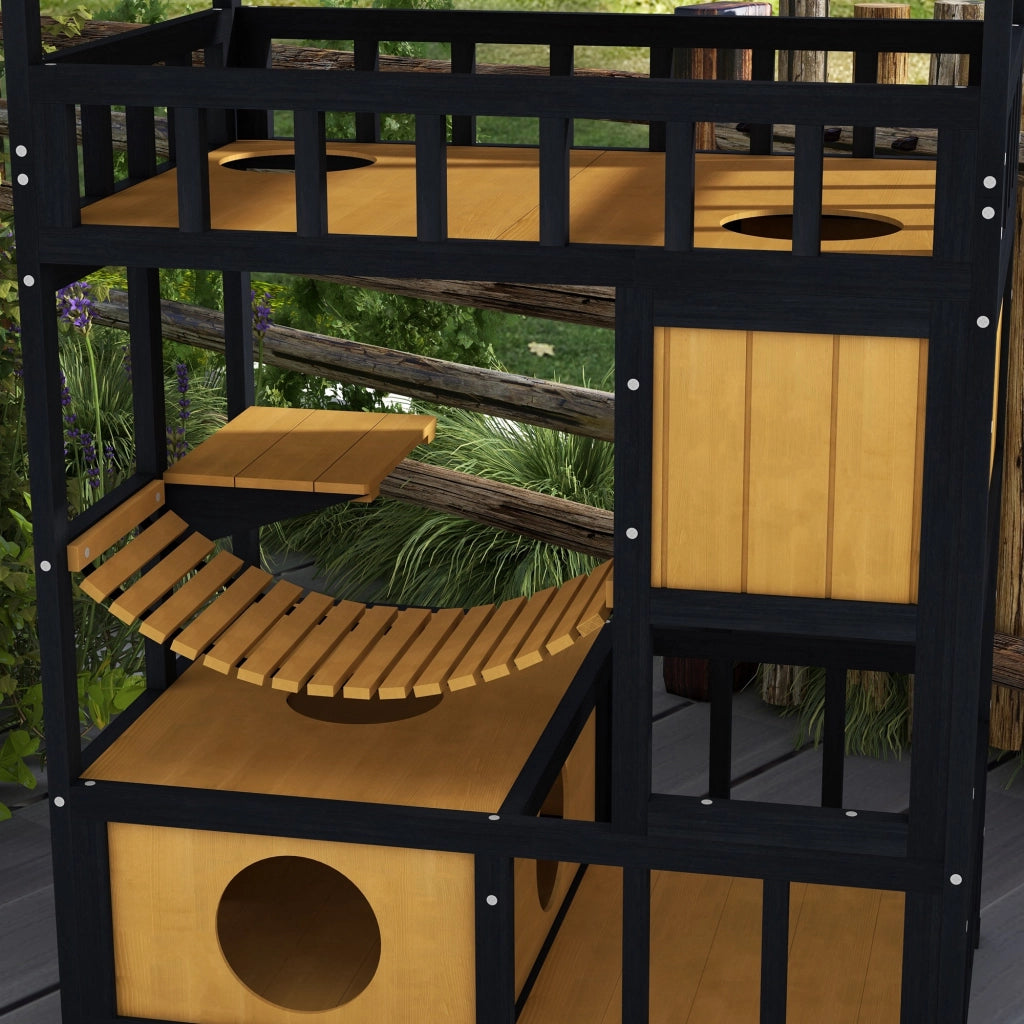 Casetta per Gatti con Piattaforme e Tunnel ¨C Minimal ¨C Legno Naturale