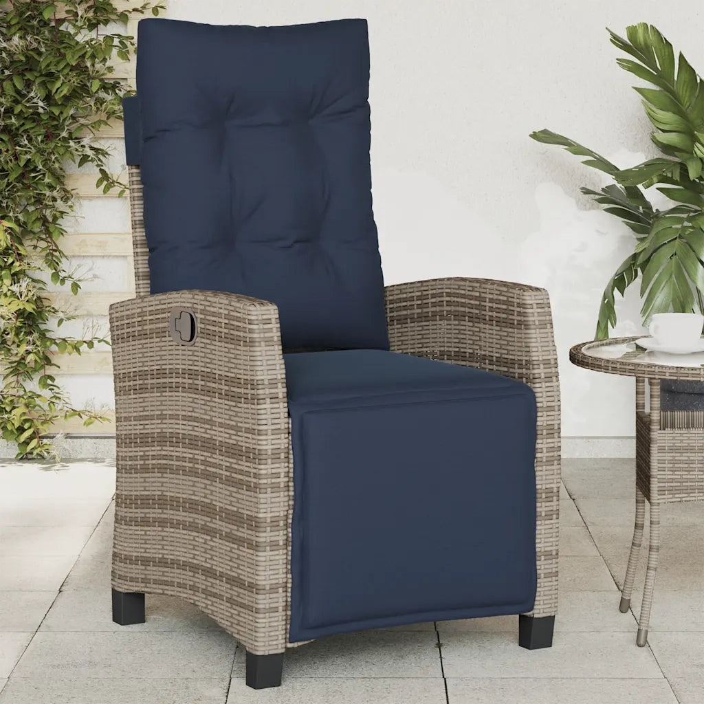 Sedia Reclinabile da Giardino | Sedie da Esterno con Poggiapiedi Grigia Polyrattan