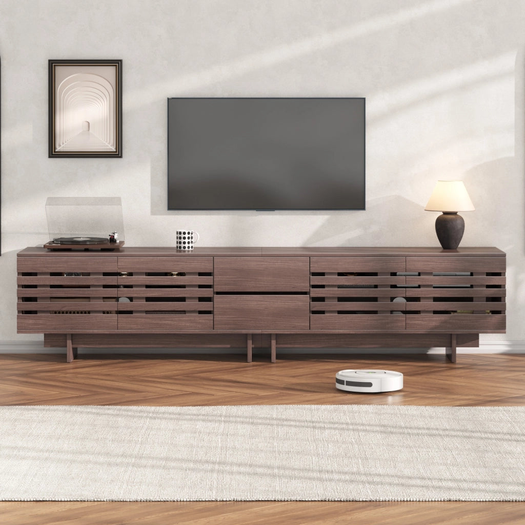 Mobile porta TV con 4 ante 2 cassetti 6 vani e passacavi per soggiorno e camera da letto in color noce 200 × 39,5 × 55 cm