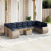 Set Divani da Giardino 11 pz con Cuscini Grigio in Polyrattan 3225179