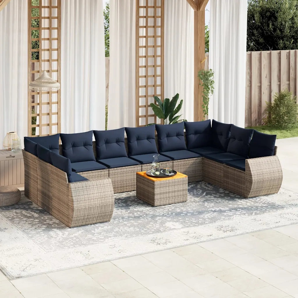 Set Divani da Giardino 11 pz con Cuscini Grigio in Polyrattan 3225179