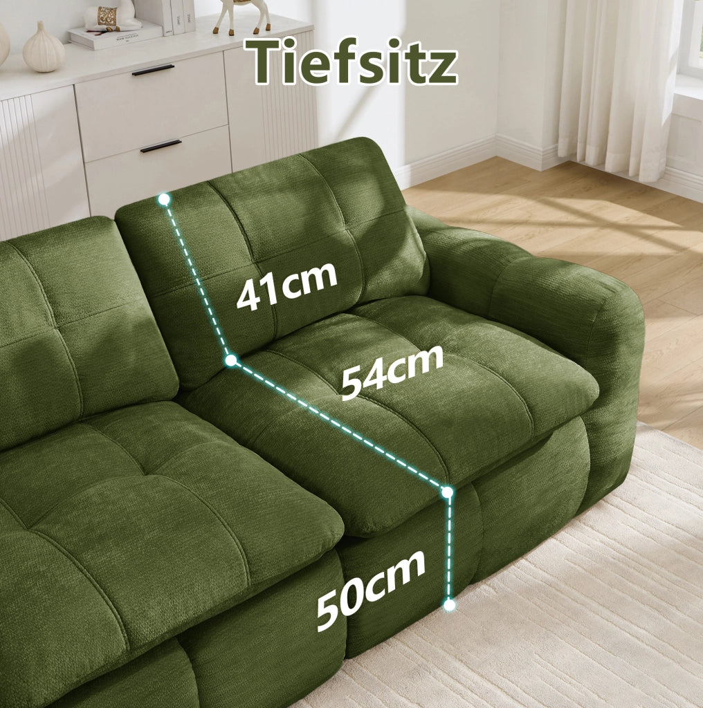 Divano modulare senza telaio in ciniglia 334 × 97 × 68 cm verde
