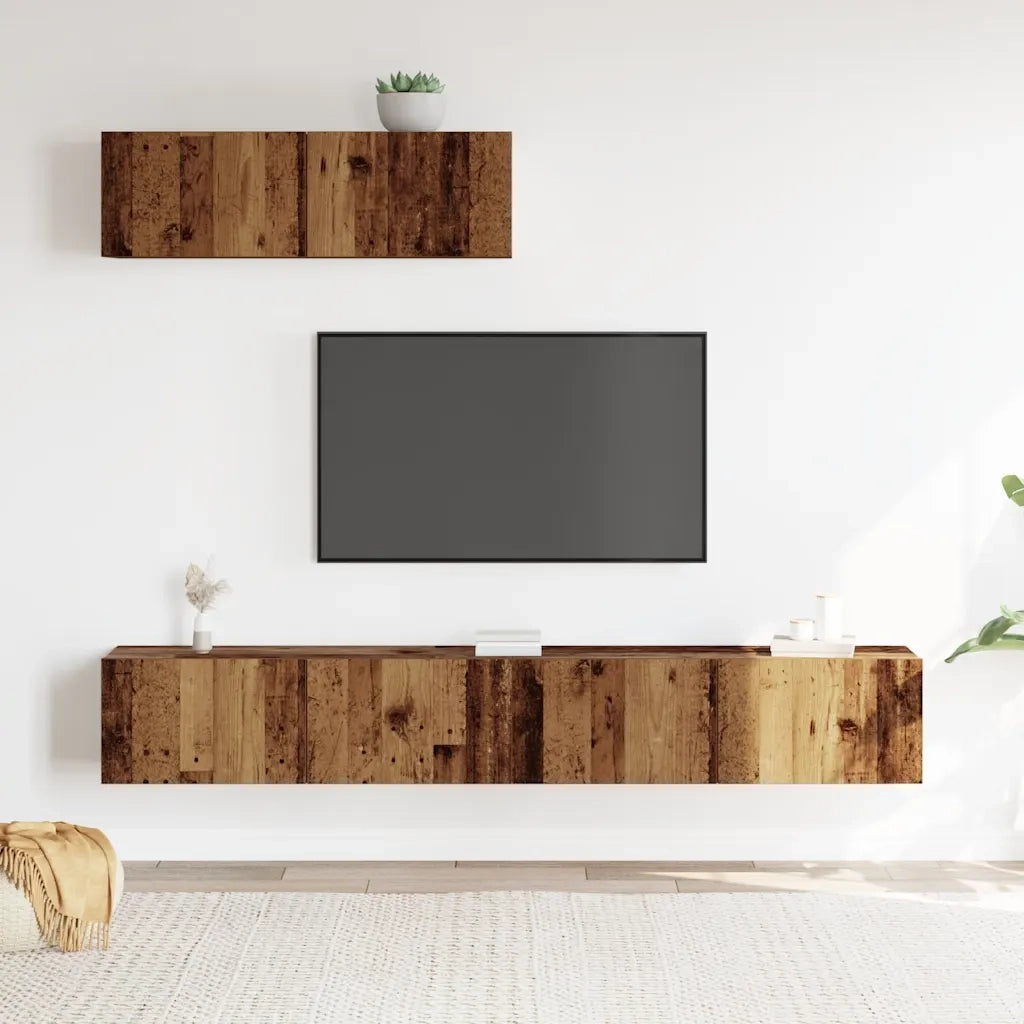 Set Mobile TV 3 pz | Armadietto TV | Mobile Porta TV Montato a Parete Legno Antico in Truciolato