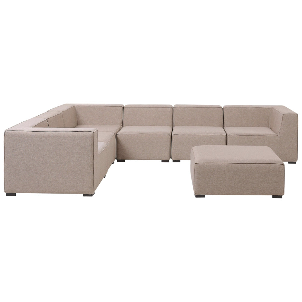Set divano ad angolo per interni ed esterni Rivestimento in tessuto beige a 7 posti con salotto da giardino ottomana sinistro