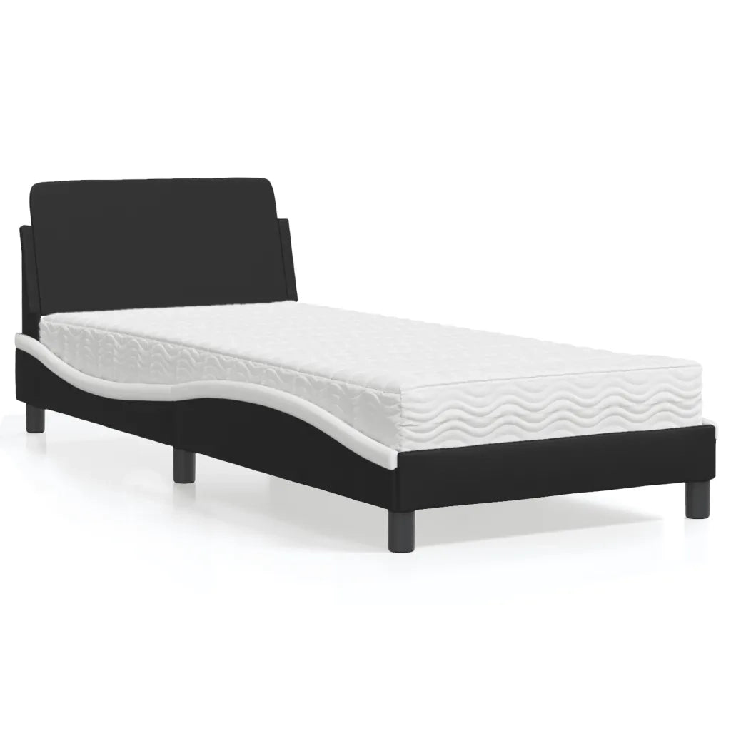 Letto con Materasso Dover Nero e Bianco 90x190 cm in Similpelle