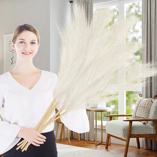 Pampasgras Premium Artificiale 97 Cm - Grande e Seco - Pluizioso - Faux - Per Matrimonio e Decorazione Interna - Beige - Set da 7 Pezzi