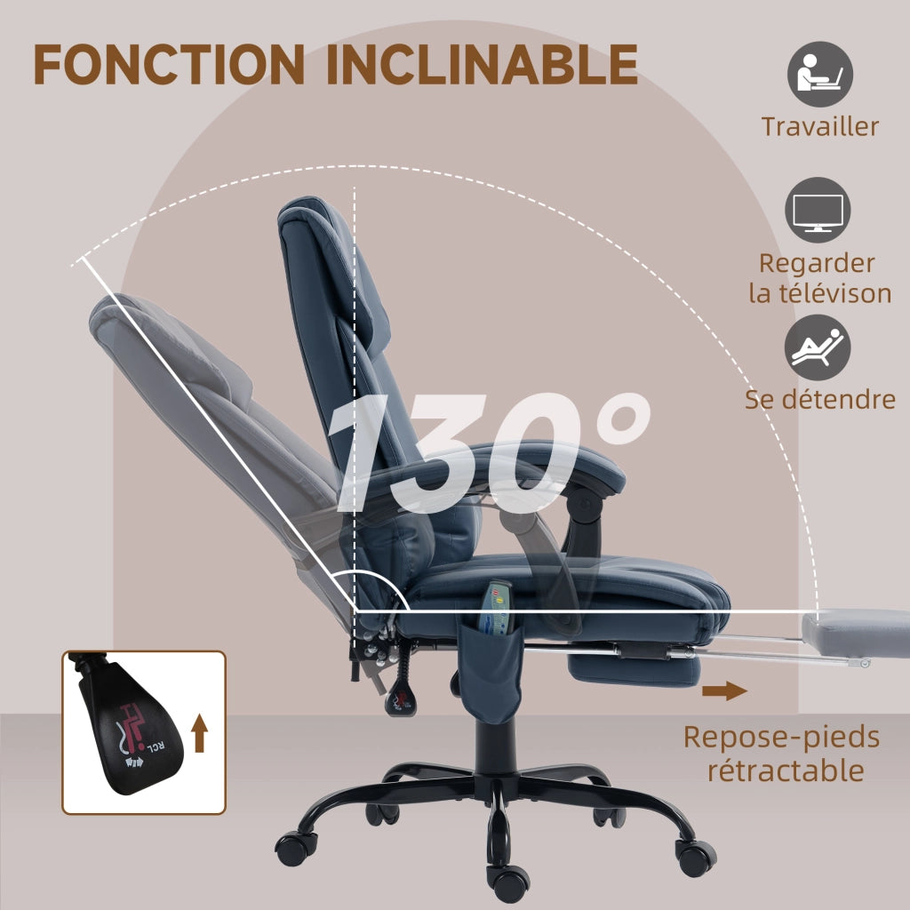 Poltrona massaggiante da ufficio con poggiapiedi ¨C zephmum ¨C blu 66x75x122cm